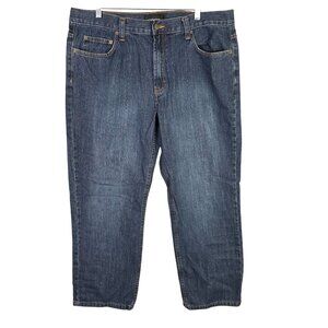 Mens Claiborne Blue Denim Jeans Straight Fit Dark Wash Cotton Blend Size 36X30